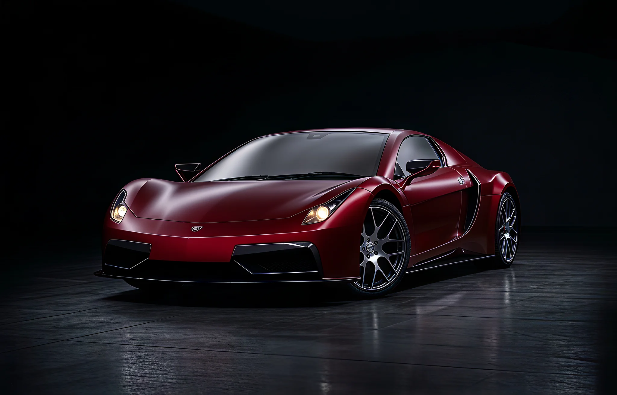 The VEGA in a dark studio, headlights on